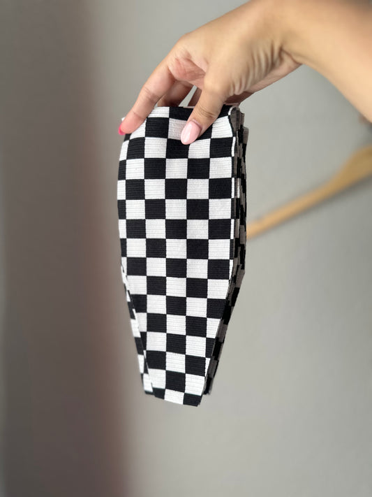B&W Checker Knotted Headband (rib)