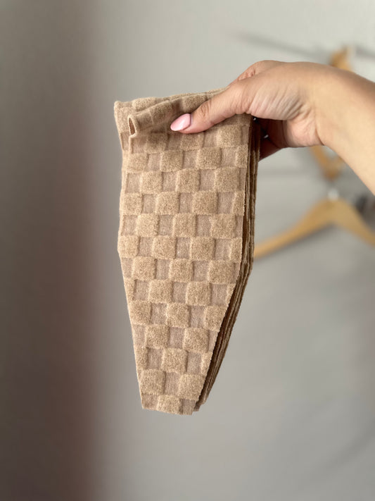Tan Checker Knotted Headband